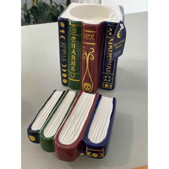 Moonlight Manor Ceramic Book Stack Candle 16 Oz Black Hemlock Halloween Witch - Picture 9 of 9